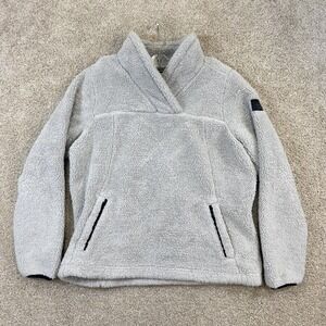 The North Face Pullover Womens L Gray Sherpa Fleece Shawl Neck Kangaroo Pocket